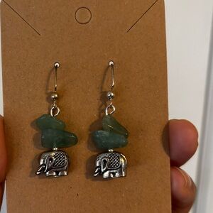 Charming Silver Elephant Earrings with Green Accents